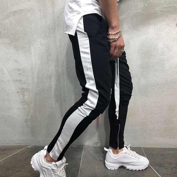 

men's pants casual men hip hop skinny trousers track bottom sweatpants streetwear man pant side stripe fashion mens joggers pants1, Black