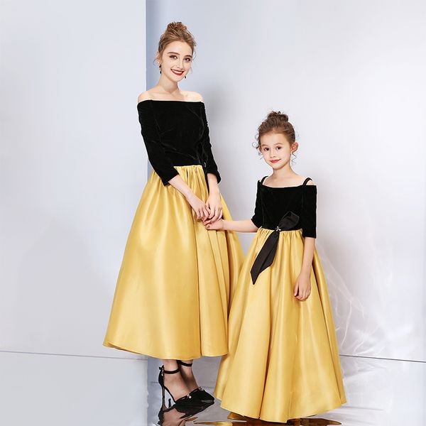 

mother daughter matching clothes sets wedding dress off shoulder vintage mom and daughter dress family look matching outfits, Blue