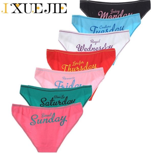 

ixuejie 7pcs/lot women cotton week underwear low waist briefs fashion briefs ladies panties y200425, Black;pink