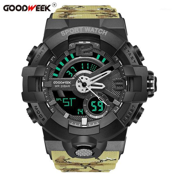 Avanadores de pulso GoodWeek Men Sport Watch Camouflage s Relógios Implay dupla multifuncional à prova d'água Relogio masculino1