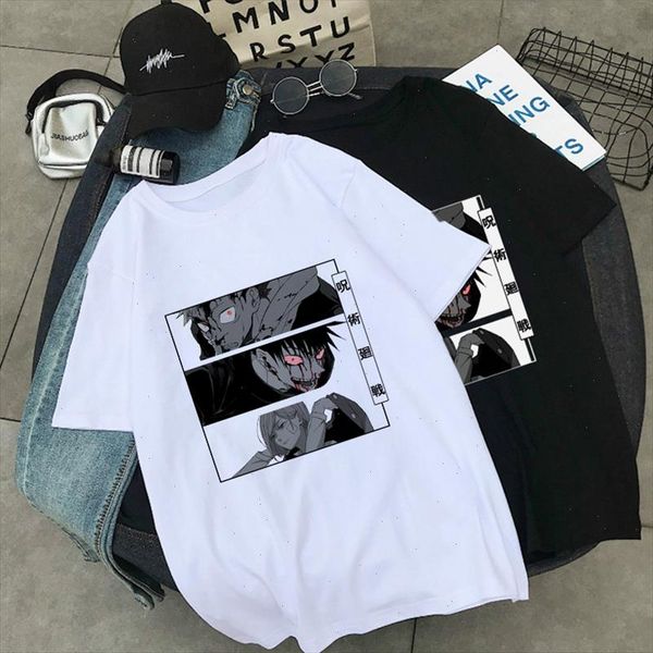 

jujutsu kaisen anime japanese punk gothic print harajuku summer aesthetic chic cool cartoon streetwear women loose t shirt, White