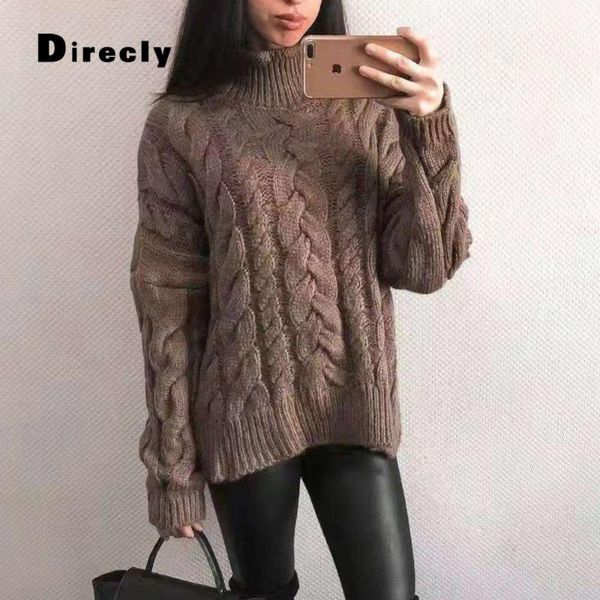 

direcly women's 2018 new autumn and winter women's high collar casual sweater loose ladies knitted pullover clothing1, White;black