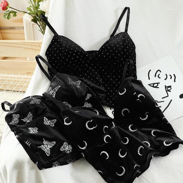 

new summer velvet harajuku black moon printing camis streetwear fashion dew navel adjustable sling kawaii cool girl1, White