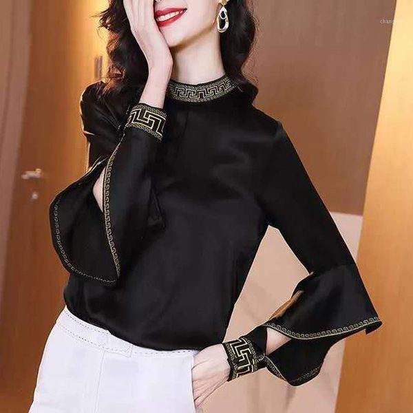 

fashion women spring autumn style blouses shirt women casual long sleeve o-neck loose shirts elegant ruffles 519j1, White