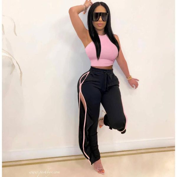 

women 2 piece pants set 2021 off the shoulder and long trousers woman two pieces outfits polyester solid1, Gray