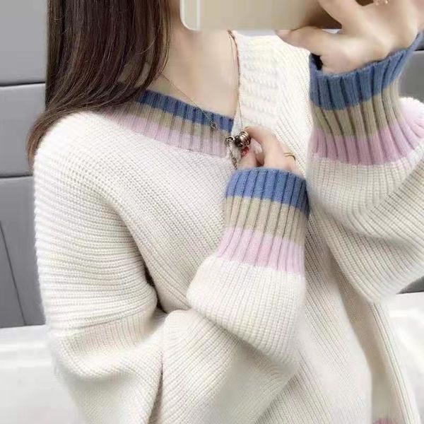 

f0txs woolwool женской свитер v-образный вырез шерсть весны потерять 2019 новый корейский стиль вялой stylethick шерстяного свитера с нижним, White;black