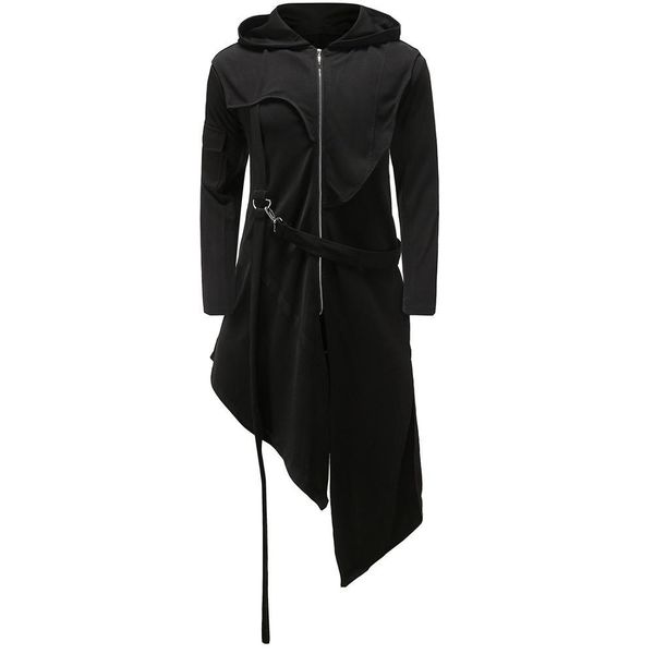 

2021 winter irregular autumn men hip hop rock man ribbons patchwork trench hoodie vintage gothic cloak long coat coats qu9u, Black;brown