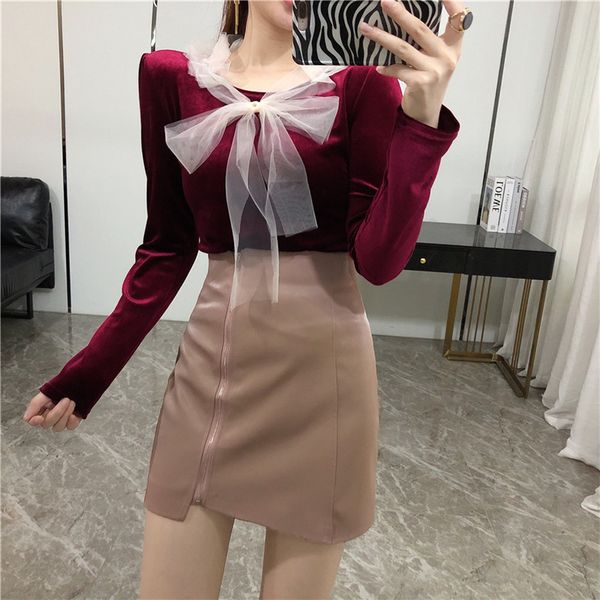 

2021 new basic gothic shirt-shaped shirt lower autumn part lean sleeve sweater round neck pullovers the ladies'mesh mib0, White