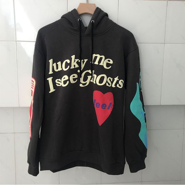 

3d foam printing kanye west loose hoodie lucky me i see ghosts red heart feel sweatshirts kids see ghosts cpfm.xyz pullover y0121, Black