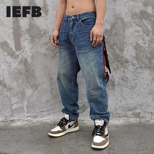 

men's jeans iefb 2021 spring streetwear fashion do old blue washed vintage causal denim trendy loose straight pants 9y5634