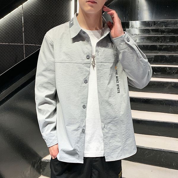 

2020 new spring and korean long sleeve men's casual shirt trend tooling cool autumn coat, White;black