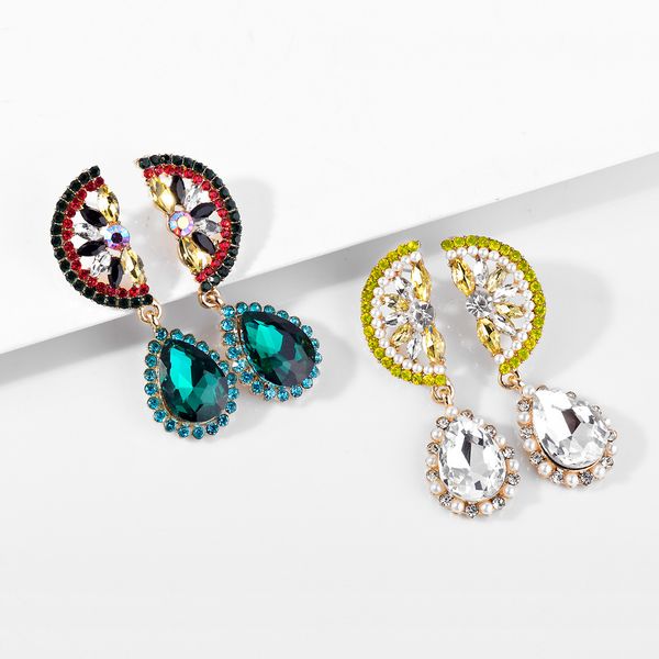 

european and american jewelry yida new creative c- shaped earrings half alloy diamond earrings simple stylish water drop earrings, Golden