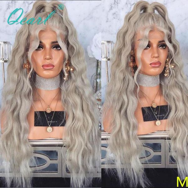 

human hair lace front wig grey ashy water wave wigs 13x6 malaysian remy hair part 150% bleached knots preplucked qearl, Black;brown