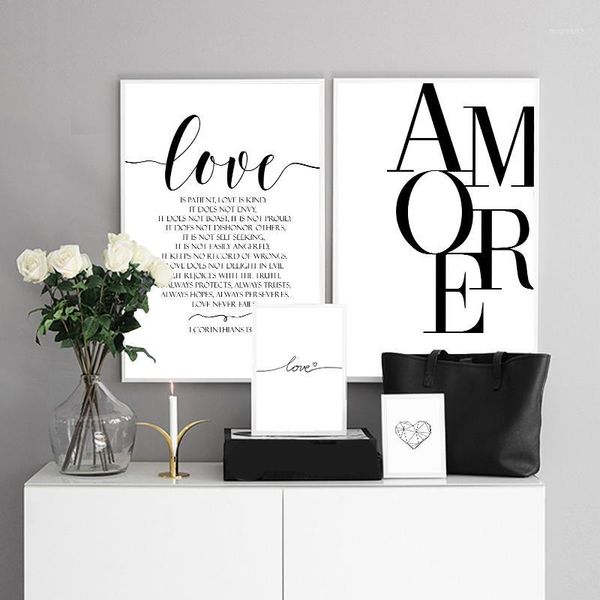 

paintings scandinavian style black and white love quote posters minimalist canvas painting for living room nordic decoration picture art1