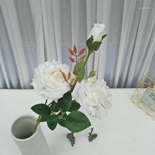 

1pc artificial fake flowers 64cm 3 forks rose wedding scene layout home decoration flower arrangement accessories1