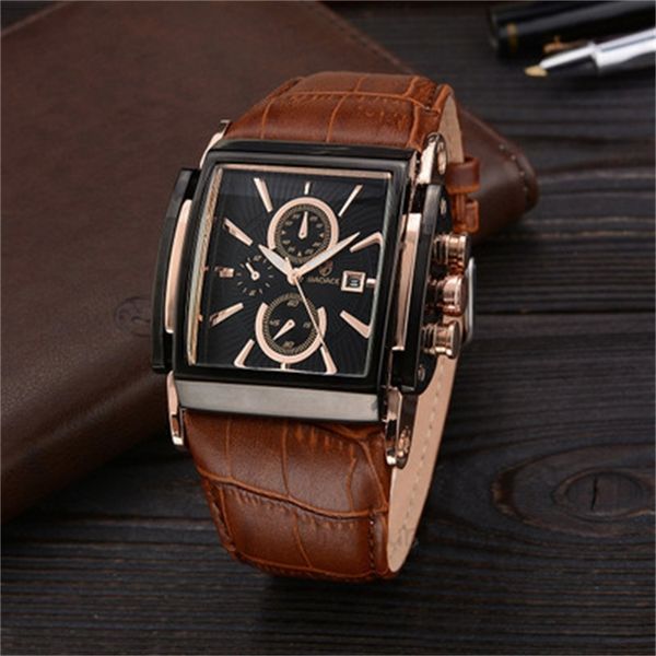 

men's watch men's square leather belt watch multi function watch, Slivery;brown