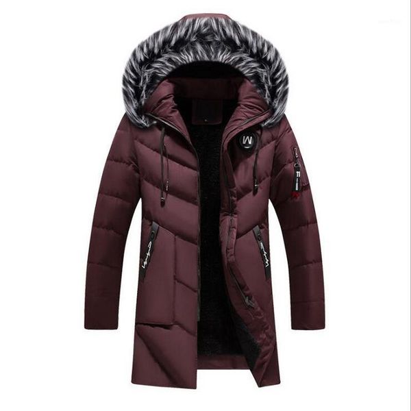 

winter parka men's solid jacket thick warm coat extended jacket fur collar windproof padded coat fashion men striped hooded1, Black