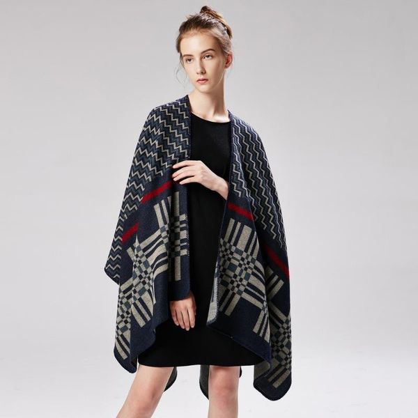 

women's scarves winter poncho cape oversized blanket sweater shawl and wraps cardigans thicken warm explosion scarf, Blue;gray