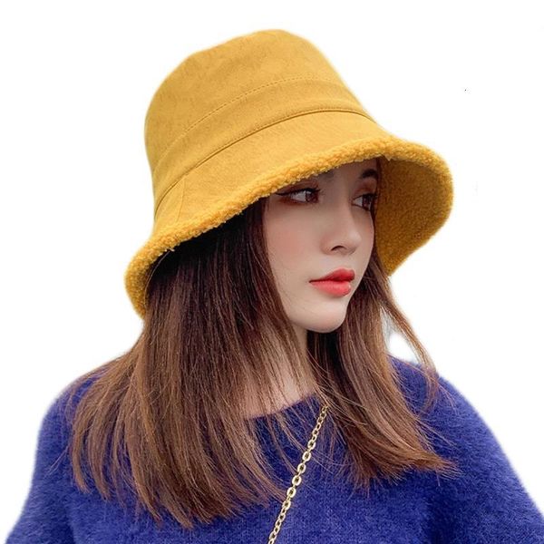 

women winter reversible bucket hat solid color thick faux fleece fisherman cap x7xe, Blue;gray