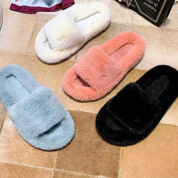 

designer fur slides women slippers winter fluffy house slippers female shoes home slides fur indoor casual chaussure femme 35-42 #se06