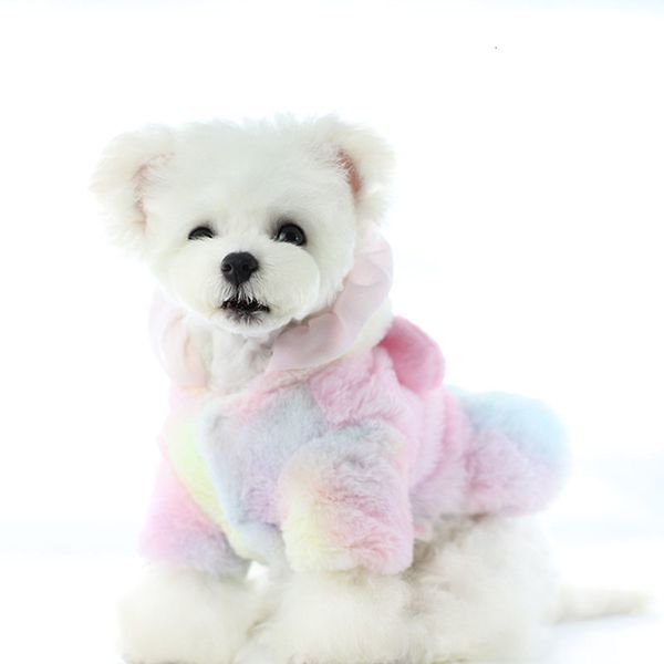 

fashion colorful gradient pet dresses cute teddy bulldog schnauzer outerwears winter outdoor warm dog apparel