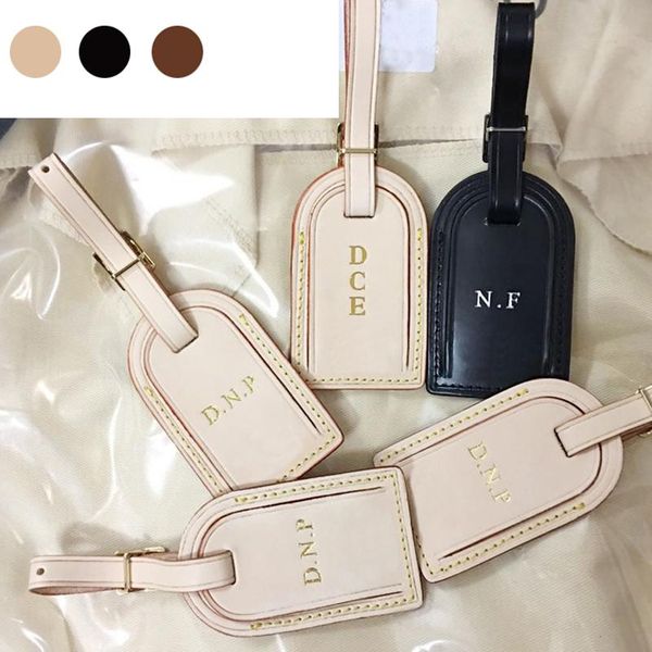 

excellent quality kee pall luggage bag tag classical real leather personalized custom stamp travel bags label stamping initials tags, Black