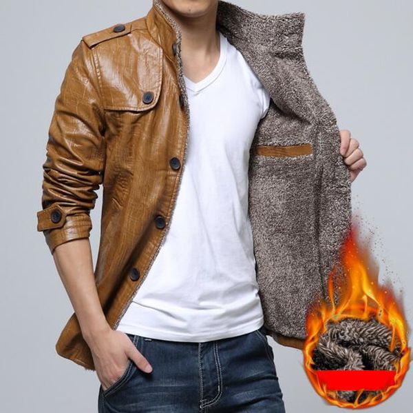 

brand men's jackets plus velvet padded lapel overcoat for male casual long leather jacket outer wear clothing garment kg-1079, Black;brown