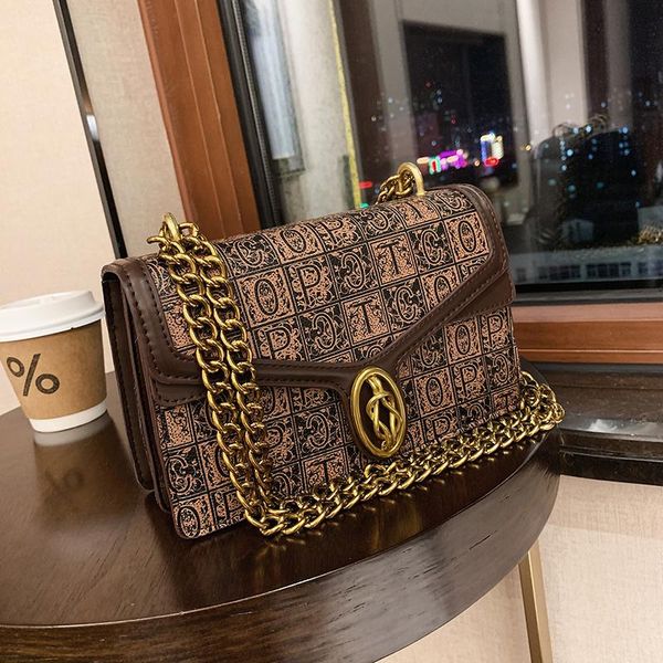

new vintage fashion baroque design women shoulder bags matel chain pu box style street work casual message bag cross body