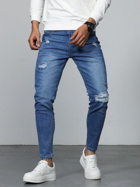 

men ripped washed jeans x4jc#, Blue