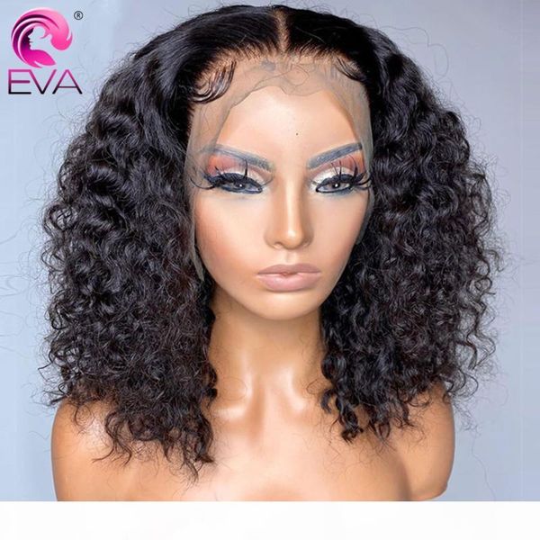 

eva hair curly lace front human hair wigs for women short lace front wigs 13x6 brazilian remy frontal pre plucked, Black;brown