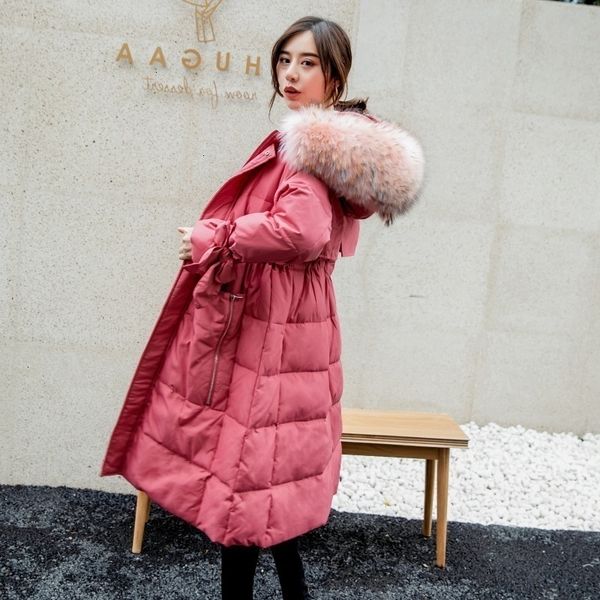 

royal raccoon neck 2020 thick paka woman long winter white plush duck female coat