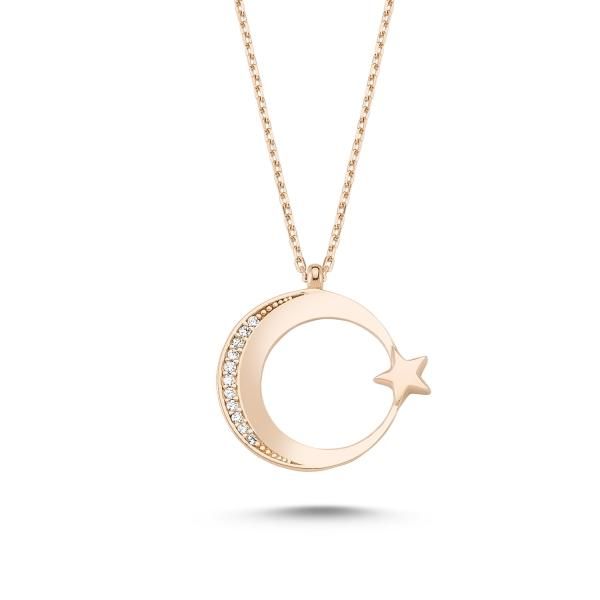 

silver 925 sterling zircon cubic zirconia moon star necklace