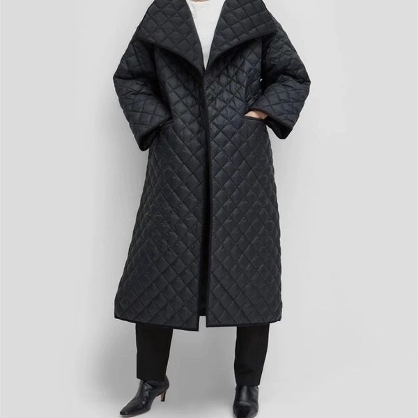 Obrix lungo stile casual streetwear giacca con scollo a V manica lunga sciolto alla caviglia cappotto trapuntato alla moda per le donne 201109