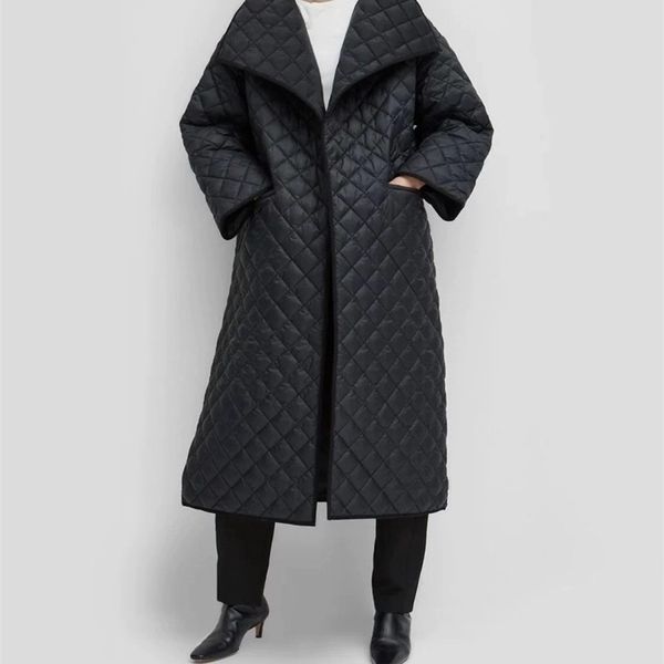

obrix long casual style streetwear jacket v-neck full sleeve loose ankle length trendy quilted coat for women 201109, Black;brown