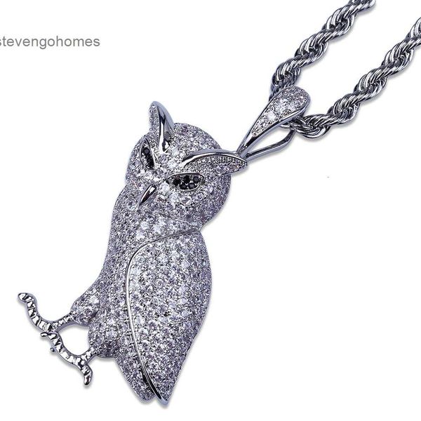 

zircon owl gold pendant plated hip hop micro necklace, Silver