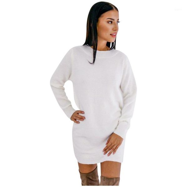 

ropa mujer fashion autumn dress women women solid o-neck long sleeve back hollow out mini swearshirt dress#20191, Black