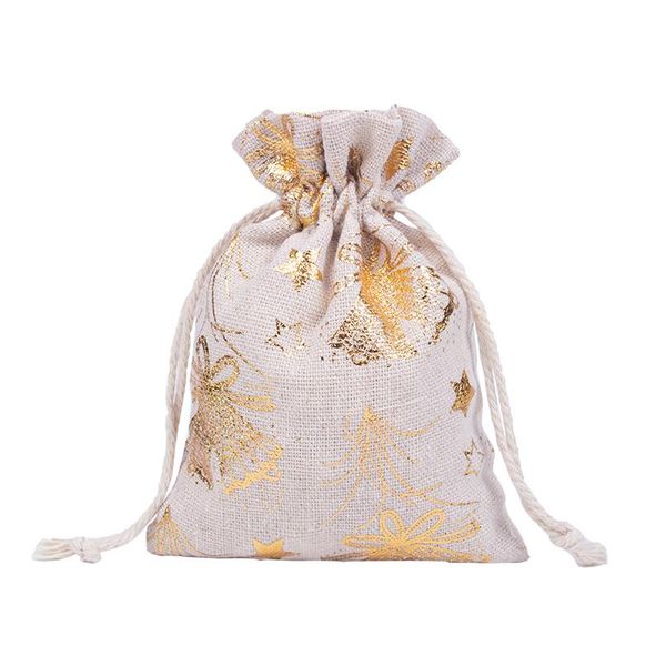

christmas present organizer pouches gold printing natural cotton gift bag santa sachet 10pcs/lot factory direct sale can bbykmh
