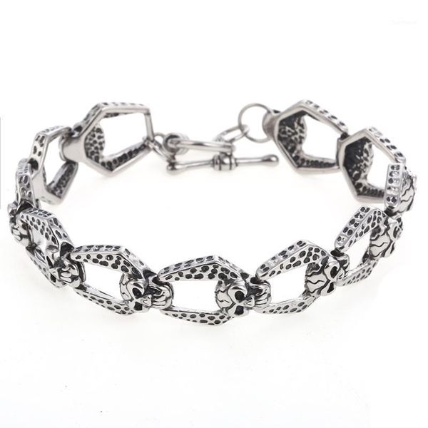 

fashion gothic punk small skull bracelet stainless steel male bangle simple charm bracelet jewelry for men & women 21.5cm1, Black