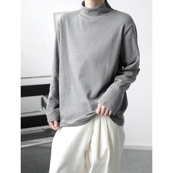 

men's t-shirts iefb / wear 2021 autumn basic loose base t-shirt small turtleneck casual long sleeve big size tee 9y4109, White;black