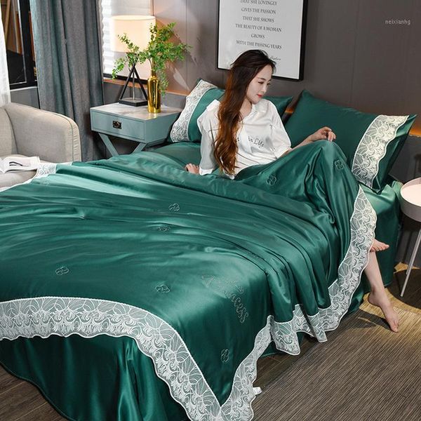 

bedding sets 3pcs 4pcs nordic style silk set  size satin grey duvet cover solid color simple lace bedclothes sets1