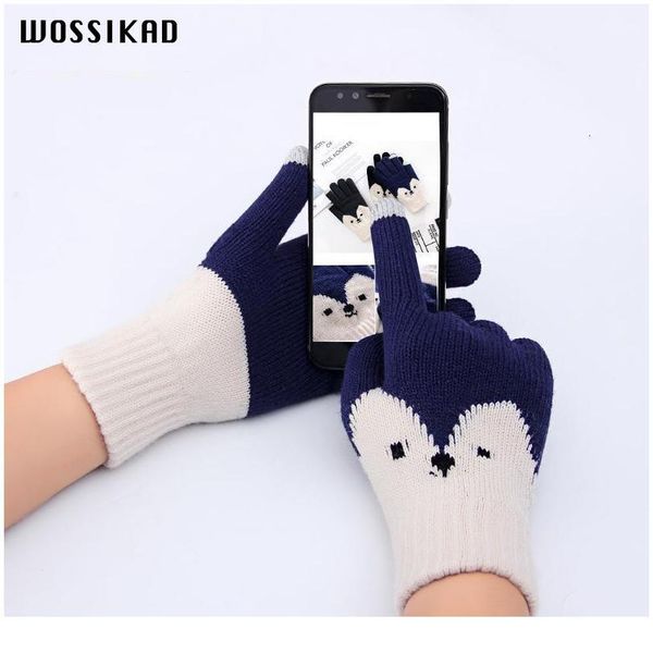 

winter gloves women touch screen 2019 gloves winter thickening knitting wool fox handschoenen hiver femme guantes muj sqcdbv, Black