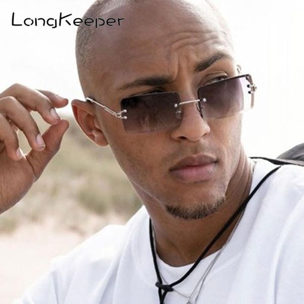 

new rectangle sunglasses women men brand design rimless square sun glasses for female alloy frame gradient eyewear uv400 okulary, White;black