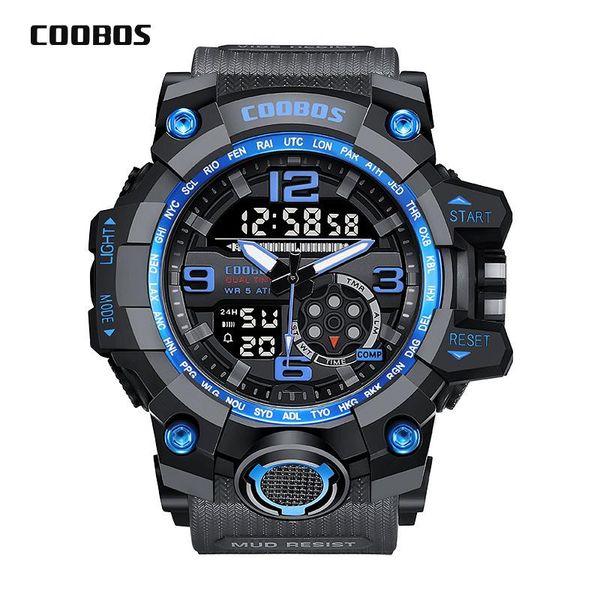 

2020 new men's dual display wristwatches multifunction outdoor sport watch digital watch men led 5bar waterproof hombre, Slivery;brown