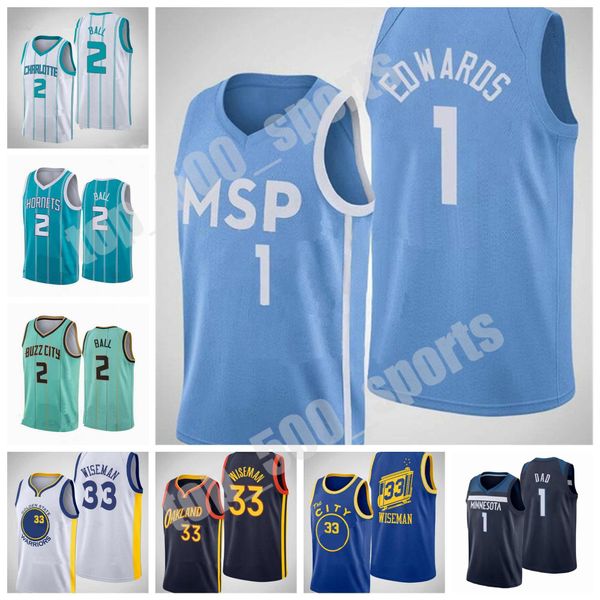 

2020 2021 draft pick 1 anthony edwards jersey 33 james wiseman 2 lamelo ball basketball men women kids youth blue white purple size s-xxxl, Black;red