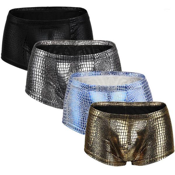 

men underwear imitation leather low-waist polyester serpentine u-shaped men's boxer male underpant ropa interior hombre 2020 new1, Black;white