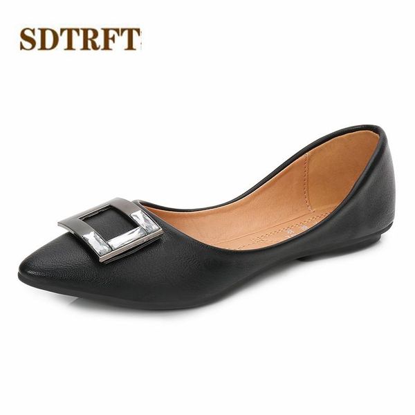 

sdtrft zapatos mujer повседневной driver квартира женщина basic мягкой подошва мелкого рот острый нос бляшка обувь plus: 36-41 42, Black