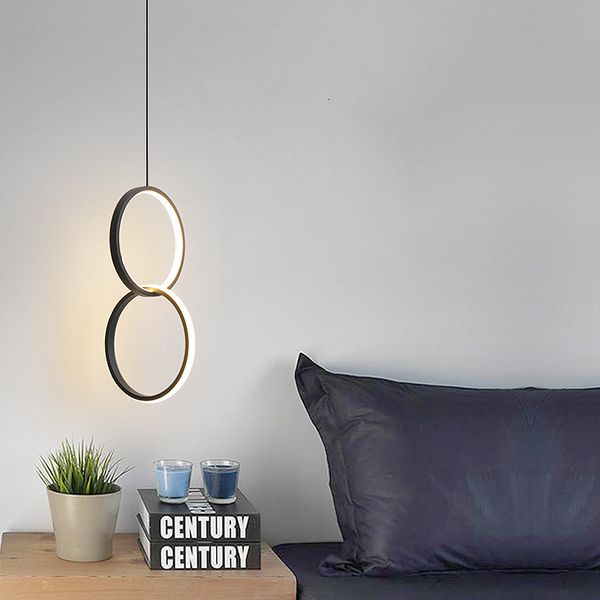 

2021 new circle rings modern chandelier for bedroom bedside dining room bar white or black color led chandeliers 90-260v rcuw