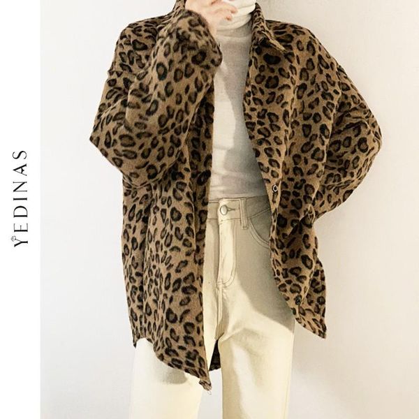 

yedinas leopard print blouse shirt autumn winter long sleeve women shirts vintage elegant female clothes turn down collar, White