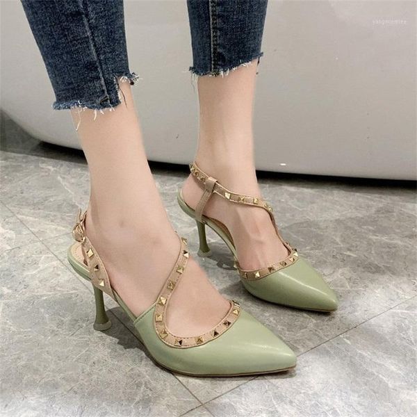 

2020 new pumps woman nightclub stiletto heels patent-leather metallic rivet hollow roman fashion sandals1, Black