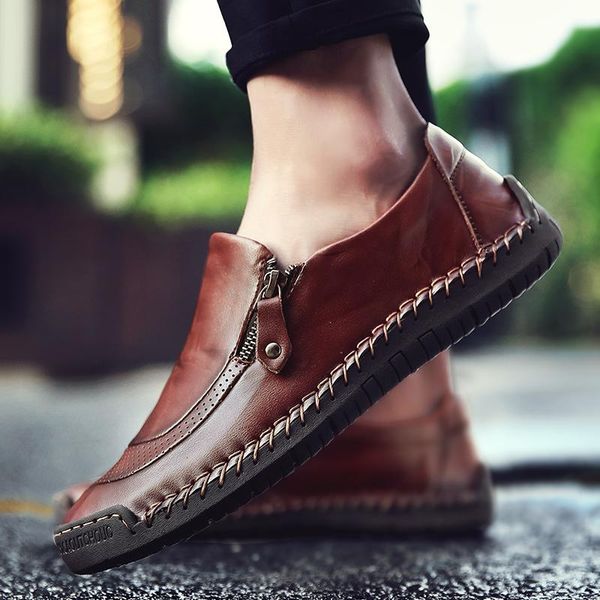 

goodrsson men's casual shoes new designer genuine leather comfy breathable male moccasins drive walk anti-slip man loafers shoes, Black